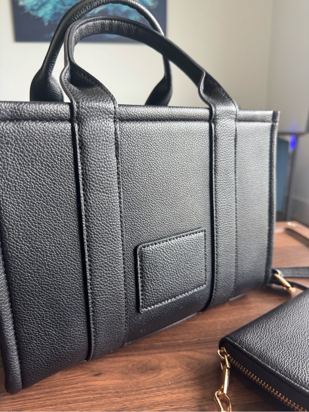 Black 'The Tote Bag' Leather Tote with Matching Wallet - Picture 6 of 12